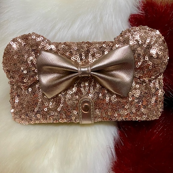 Loungefly x Disney Sequin Wallet Rose Gold Minnie Mouse Phone Case & Card Holder - Picture 1 of 17